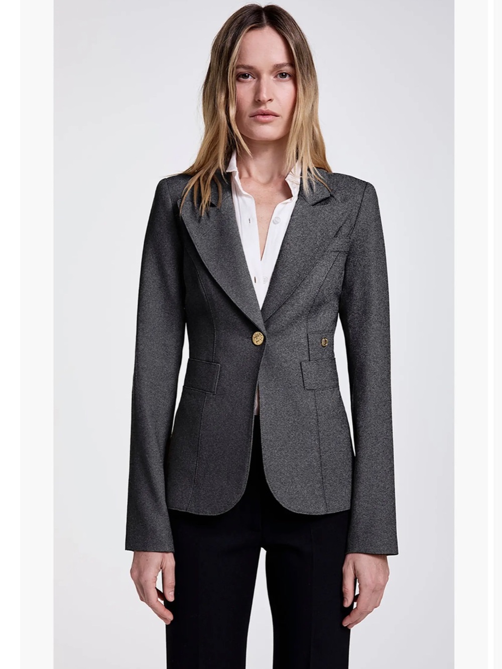 Smythe Wool Classic Duchess Blazer Fitted Single Gold Button Blazer Sz 10
